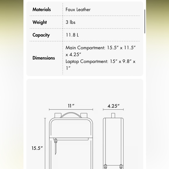 NWT tags CalPak Vegan Leather 15” Kaia backpack in Ginger - Picture 4 of 4